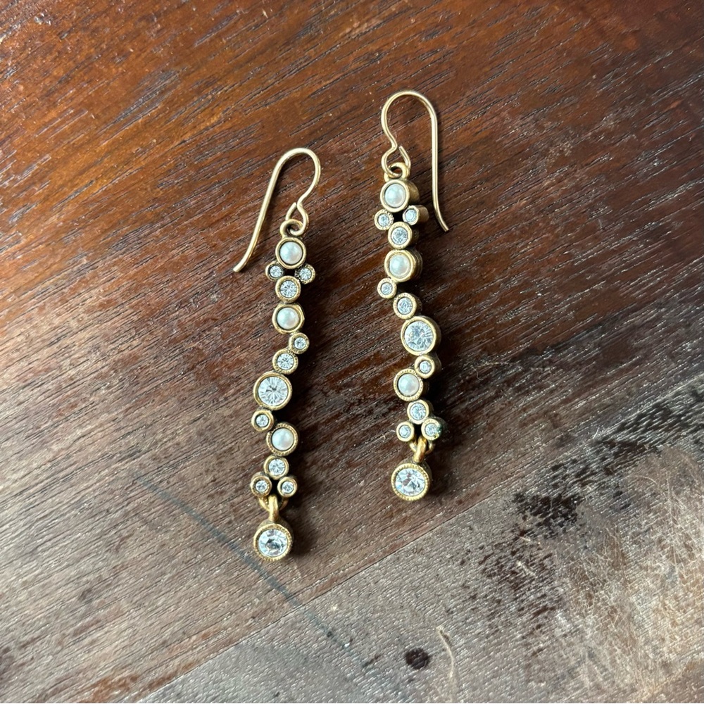 Patricia Locke Gold Drop Earrings with Crystals